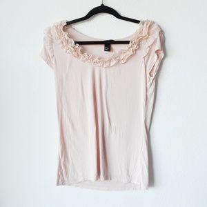 H&M light tan / blush top with ruffles